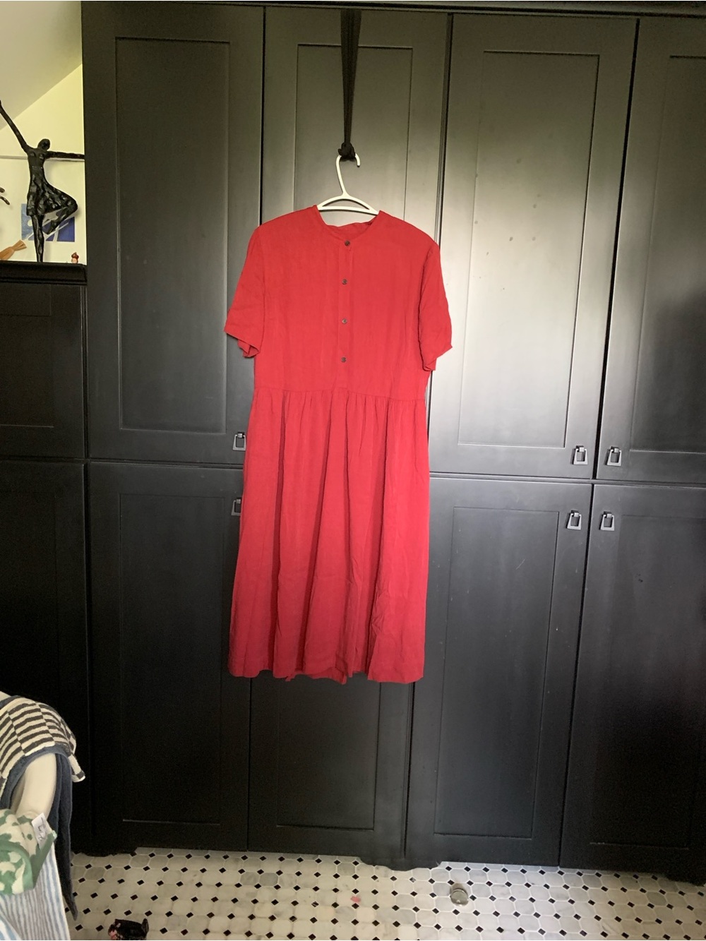 Frank & Oak Raspberry Red Short-Sleeve Button-Front Midi Dress